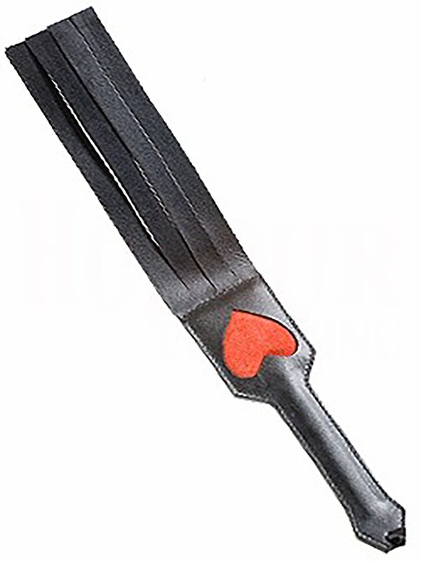 Black Leather Four Fingered Slapper With Heart Handle