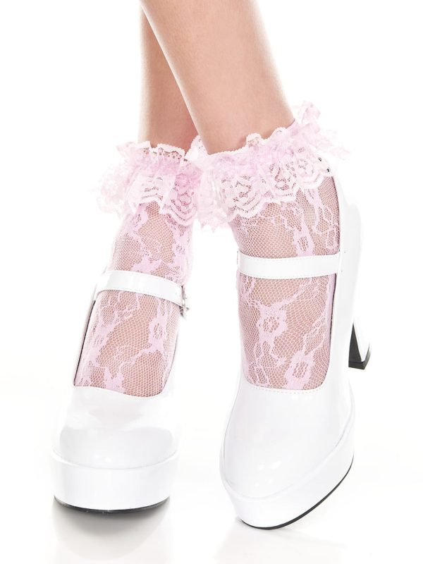 Baby Pink Lace Ruffle Top Socks - One Size
