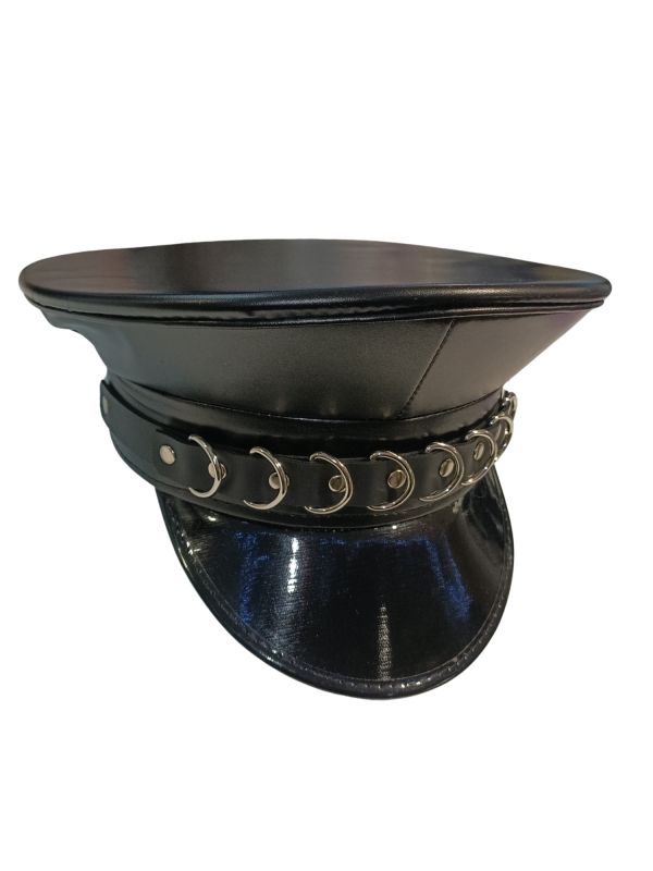 Leather Bondage Police Hat With 8 D Rings - One Size