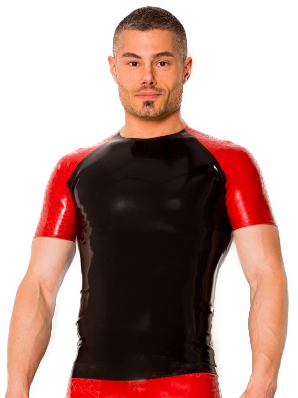 Black Raglan Latex T-Shirt With Red Sahara Sleeves