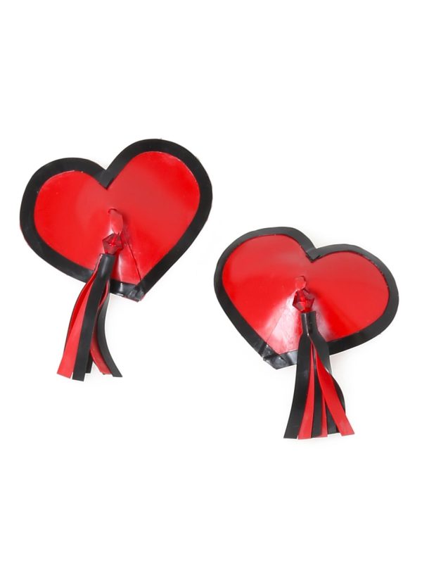 Latex Heart Tassel Pasties Black & Red - One Size