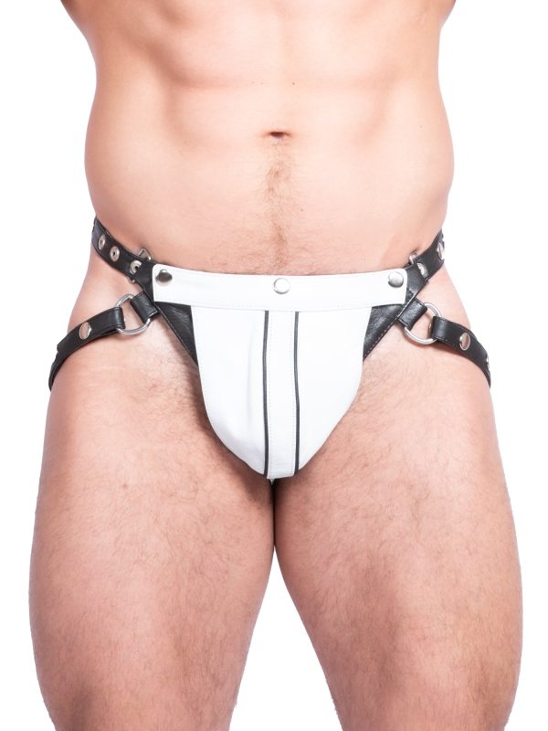 Blow Me Black-White Leather Jock Strap - One Size